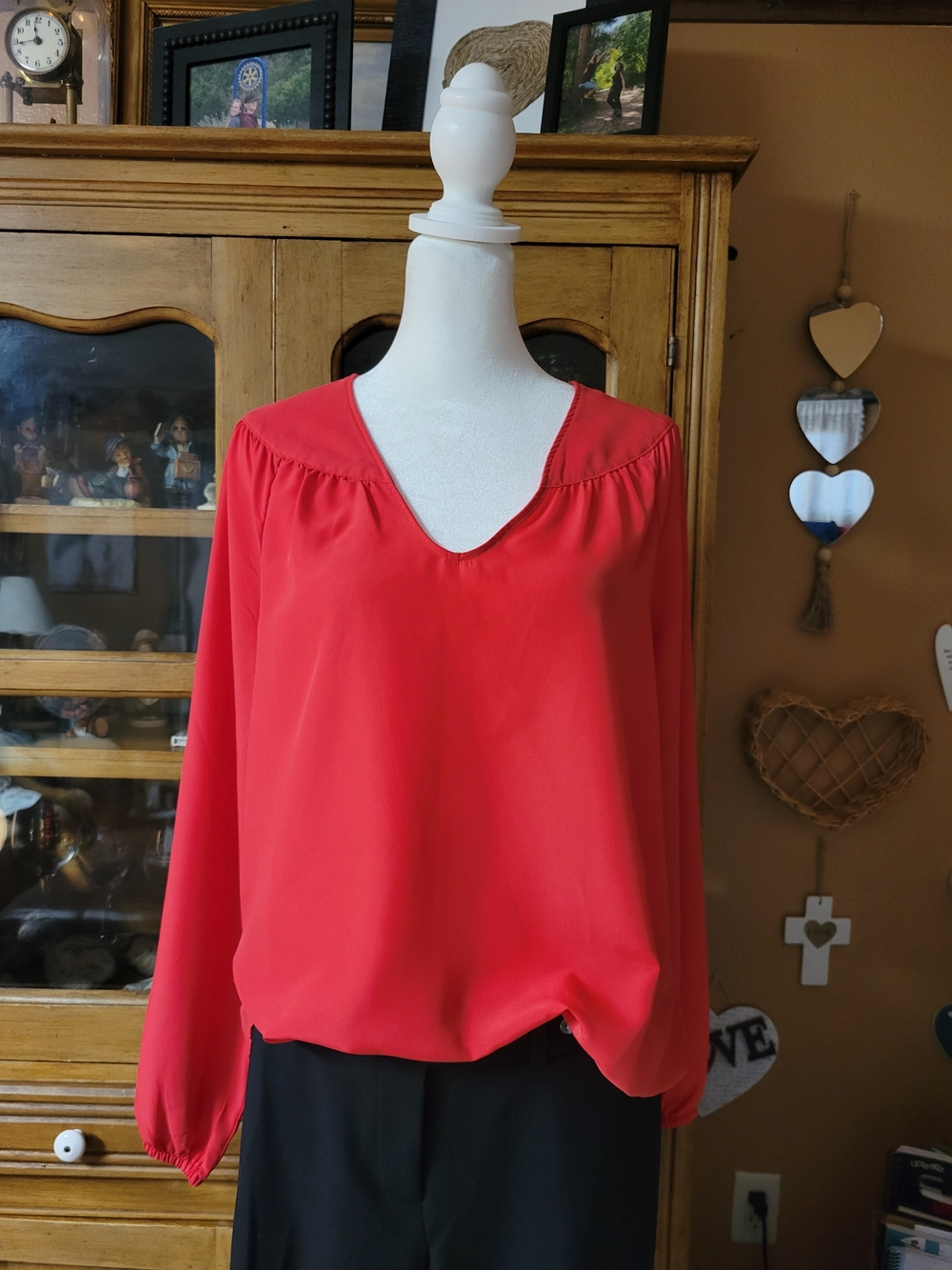 Nautica Salmon V-Neck Long-Sleeve Blouse